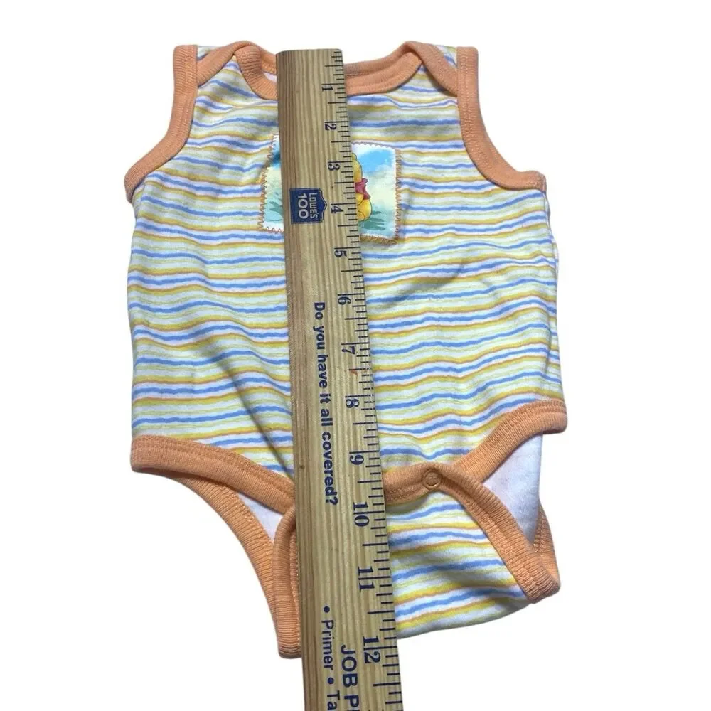 Vintage Disney Baby Winnie The Pooh Sleeveless Y2K Striped Bodysuit 0-3M Sleeper